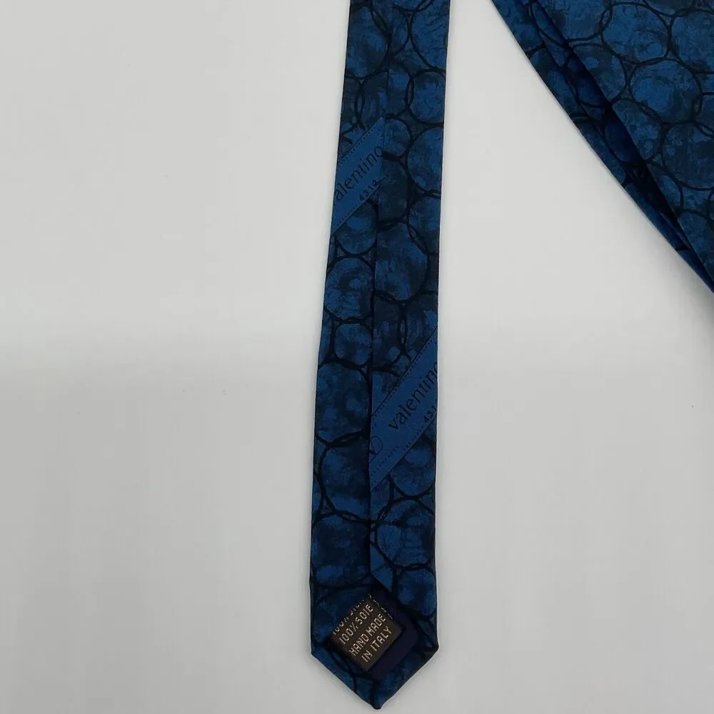Valentino Cravatte Neck‎ Tie Mens Blue Black Patterned Silk Made in Italy